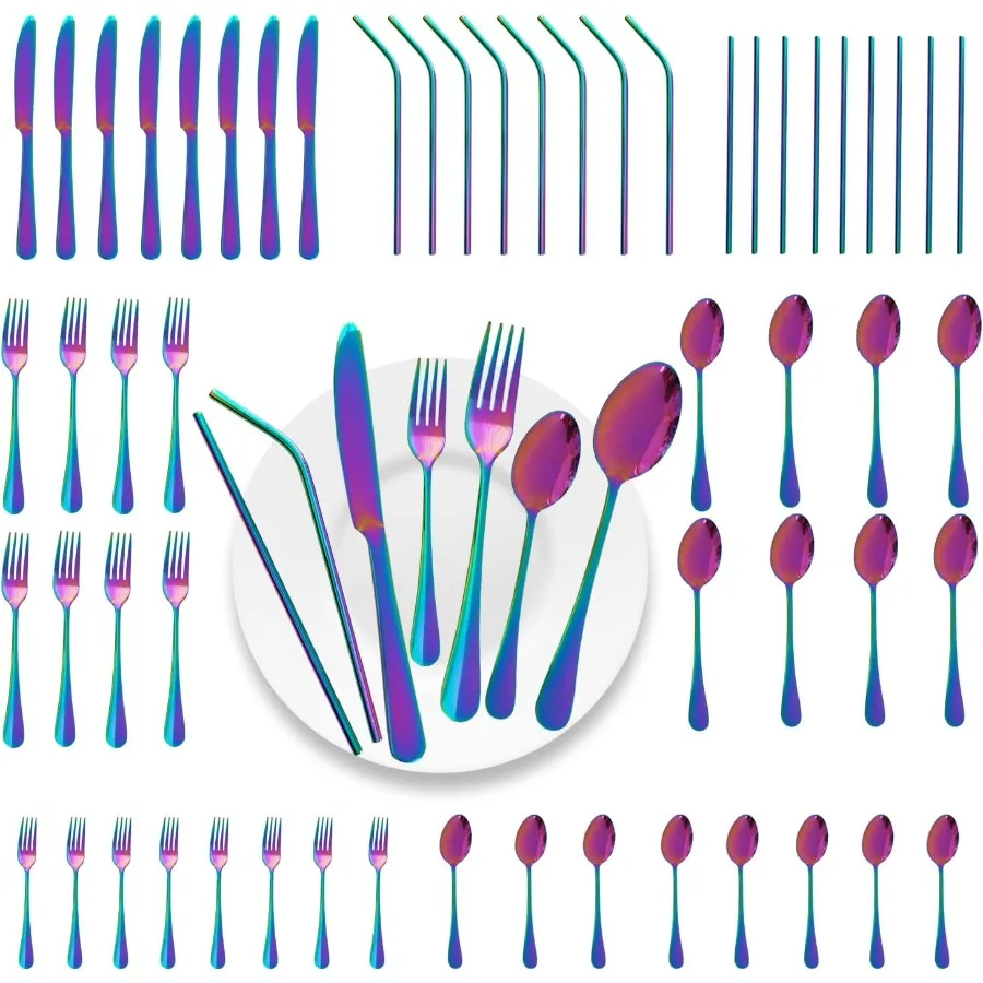 

56 шт., зеркало, радужное серебро, сервисное серебро, 8 наборов столовых приборов, набор столовых приборов из нержавеющей стали, можно мыть в посудомоечной машине