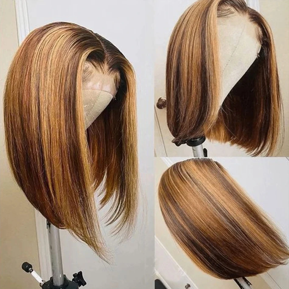 Destaque 4/27 #   Perucas retas bob cabelo humano ombre colorido 13x4 transparente frente do laço peruca de cabelo humano cabelo brasileiro para mulher