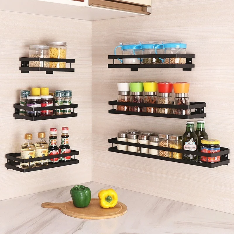 Kitchen Organizer Wall Mount Bracket Holder Wall Storage Shelf For Spice Jar Rack Cabinet Shelves Kitchen Gadgets Supplies MJ