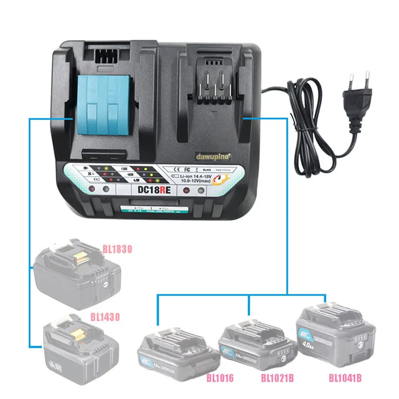 Portable Dual-Port Charger Lithium Battery Fast Charger Power Tool Battery Charging Station for Makita 12V–18V Lithium Batteries