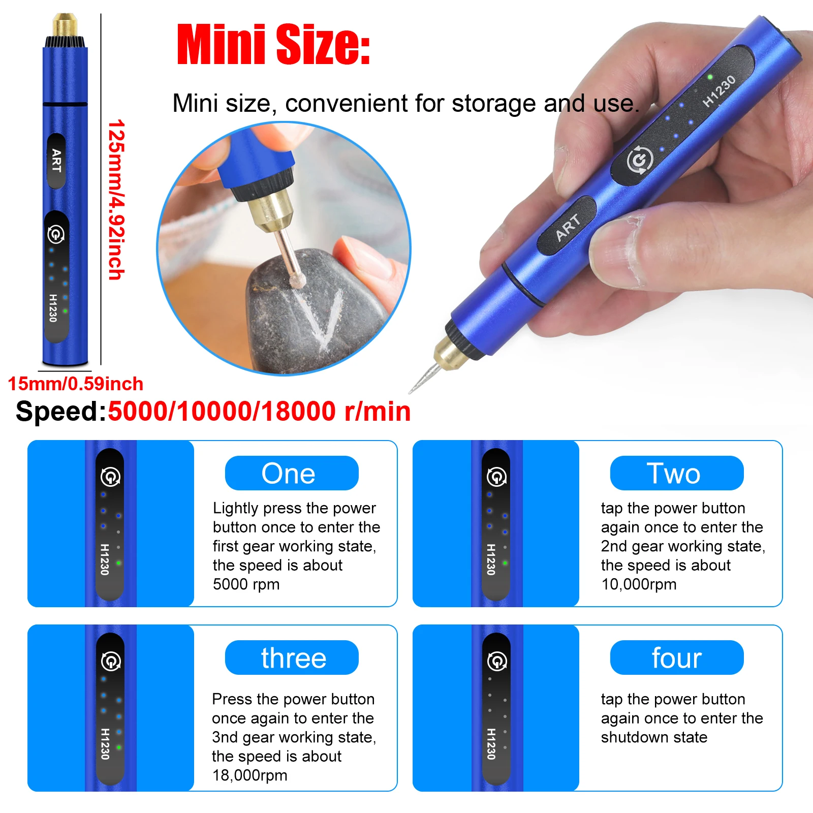 Toolour Mini Cordless Rotary Tool Kit  USB Charging 3-Speed 18000rpm Multi-Purpose Art Craft Tool with 3.7V Li-ion Battery