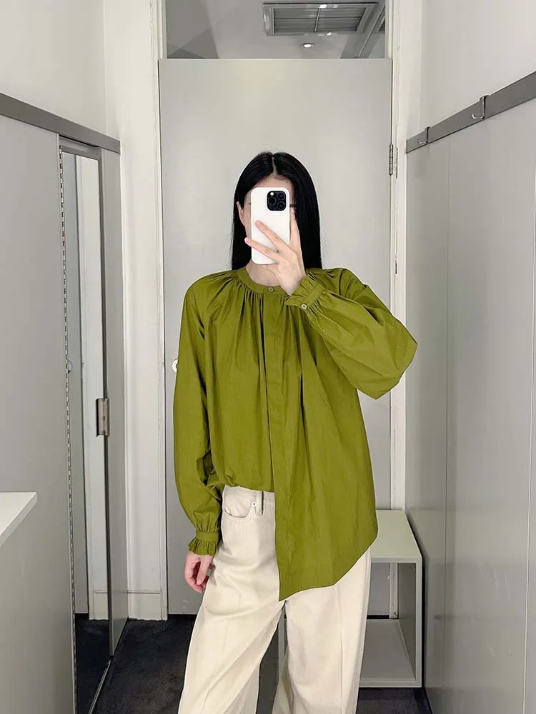 

Spring een Casual Sle irt with Ruffle Sves Stand Collar Women's Faion dily Brand Commute Sle Long Sve Cotton