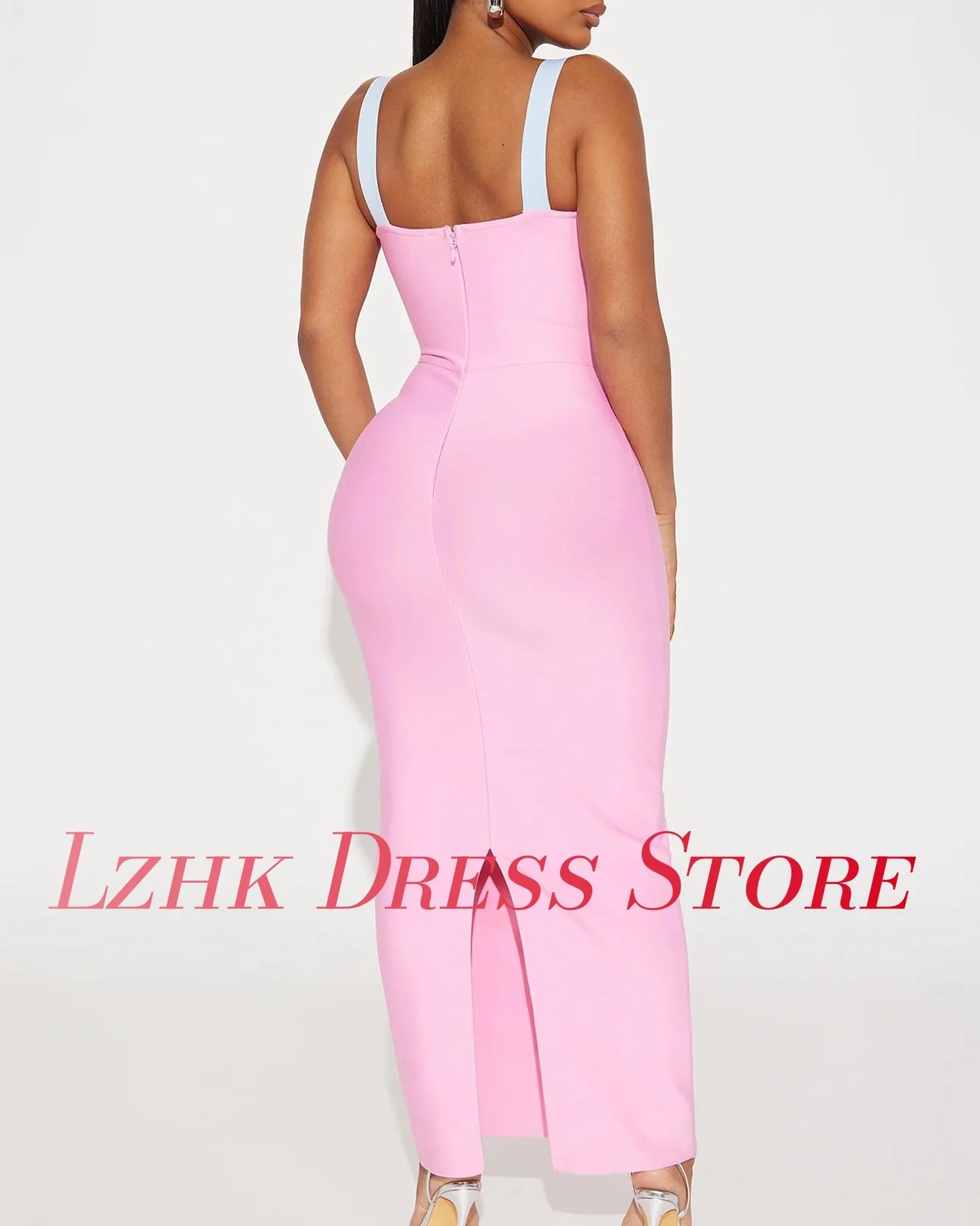 사용자 정의 섹시한 저지 스트레이트 스파게티 스트랩 이브닝 드레스 섬세한 민소매 연인 발목 길이 فساتين سهرة