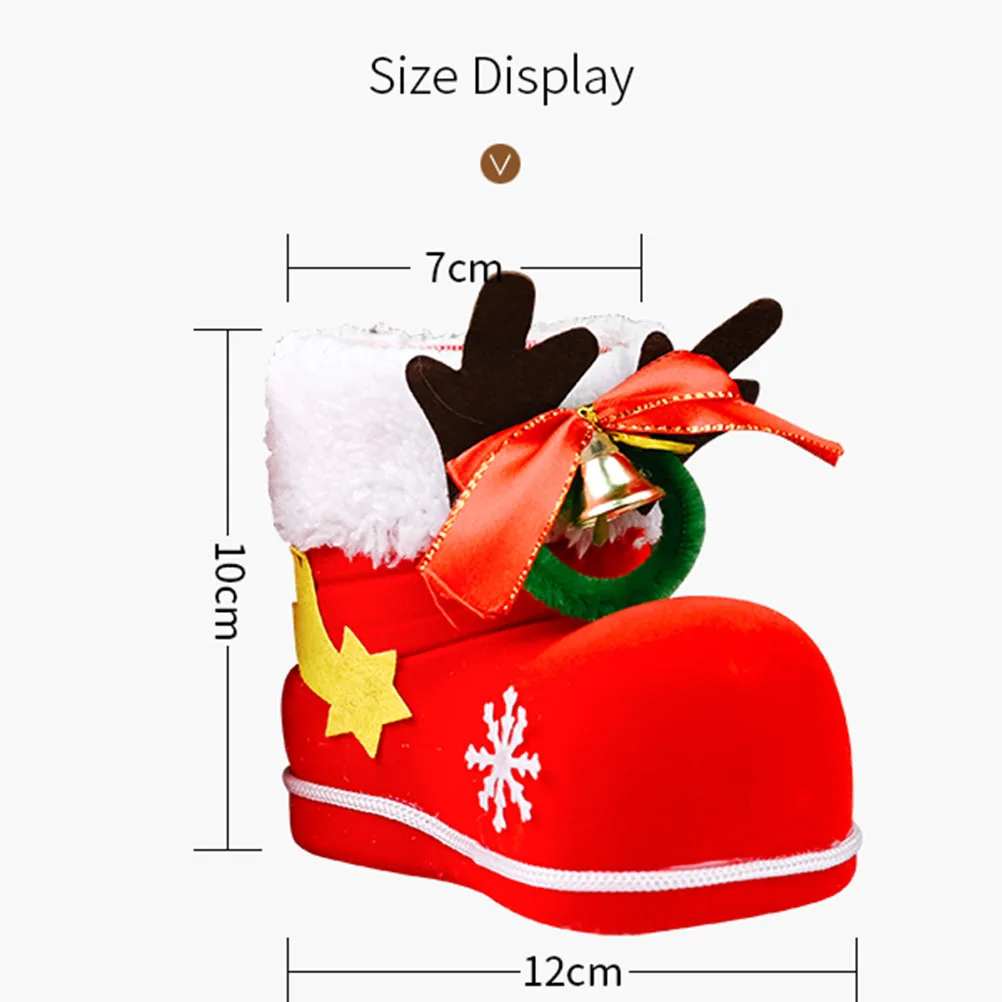

1pc Christmas Decoration Flocking Boots Candy Storage Antlers Bell Red Snacks Container Gift Organizer Party Supplies