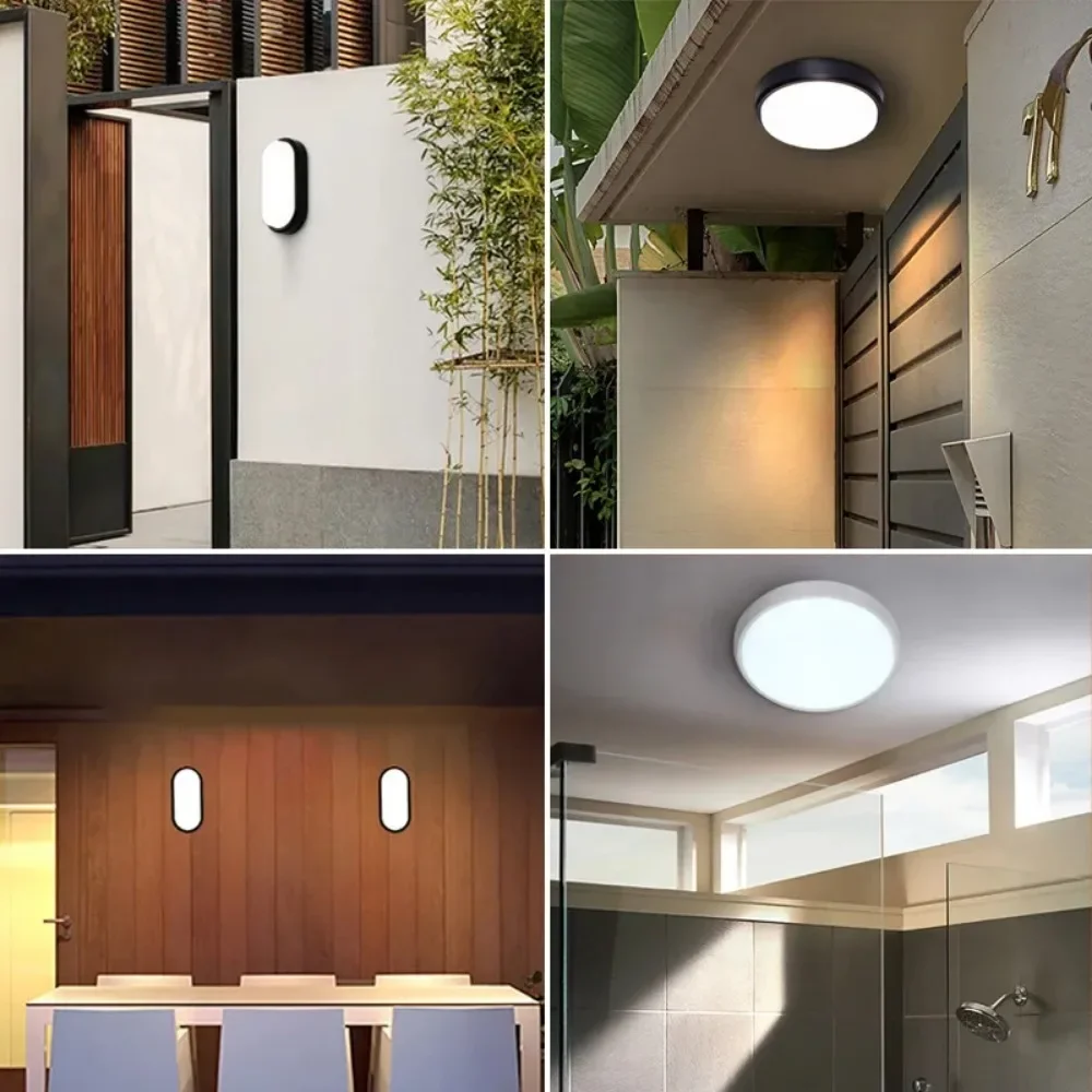 Applique Murale Moderne à LED, Plafonnier Ovale Monté en Surface, Étanche à l'Humidité, Éclairage d'Extérieur, Idéal pour un Jardin, une Véranda ou un Allée, 12/15W