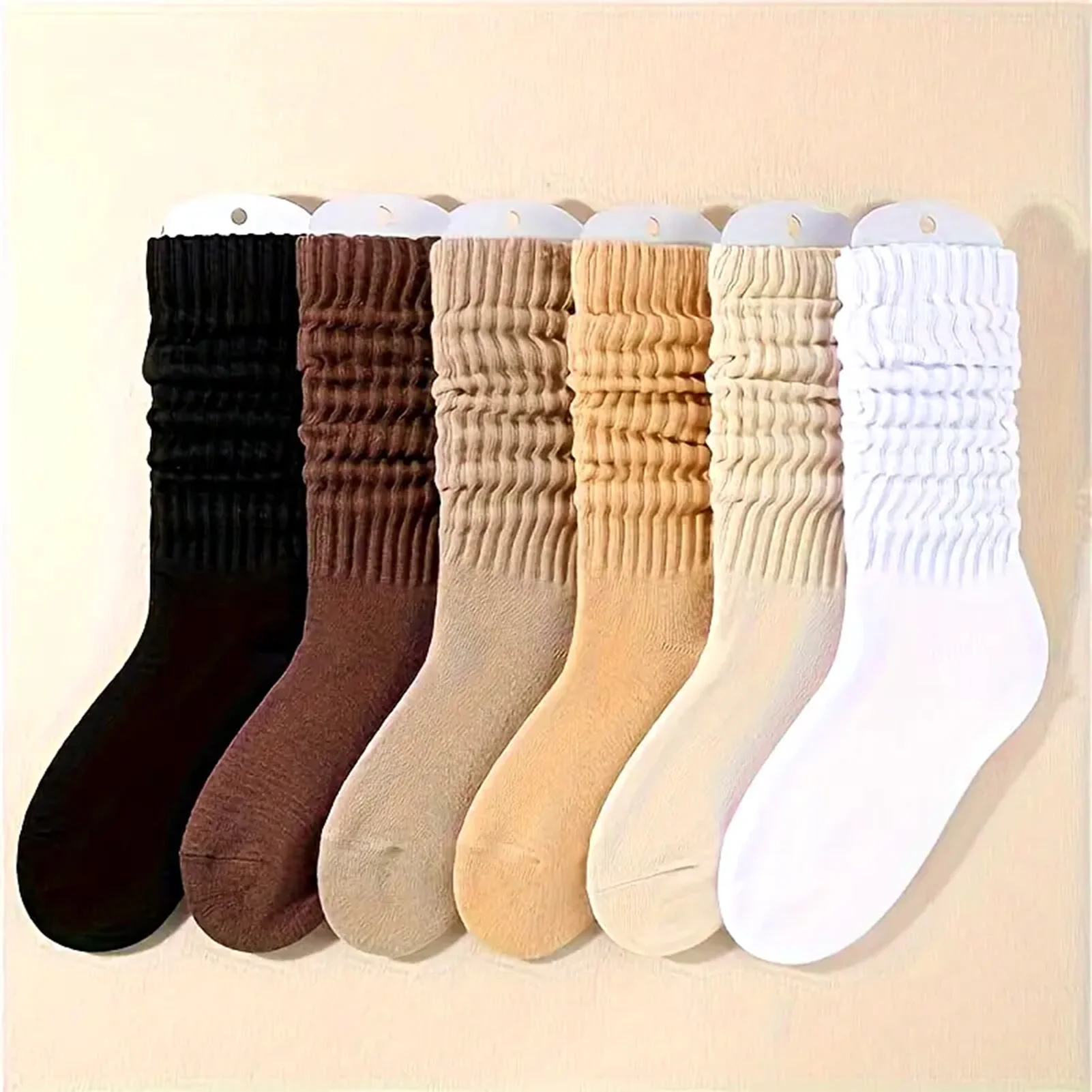 

6 Pairs Warm Socks For Women Trendy Melard Colored Knitted Socks Autum Winter Cycling Skiing Camping Travel Comfortable Socks