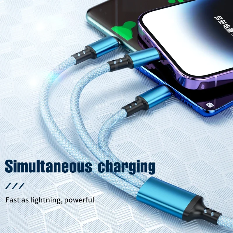1,2 m 3 w 1 Kabel do szybkiego ładowania USB Wieloportowy przewód do ładowania typu C Micro USB C Przewód do ładowania iPhone Huawei Xiaomi Samsung — zdjęcie produktu 3