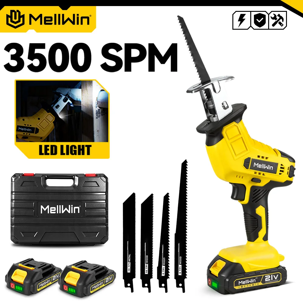MELLWIN Akku-Säbelsäge 3500SPM Mehrzweck-Handsäge 100mm Schnitttiefe Holz Metall Rohr Garten-Astschere Schneidwerkzeug für Makita 18V Akku