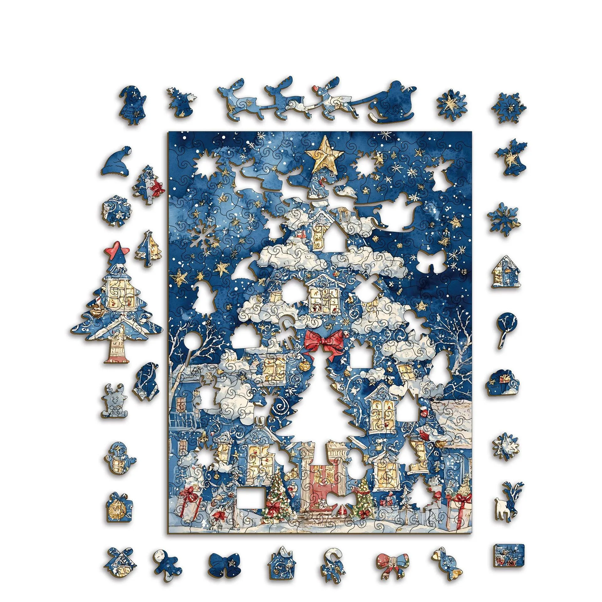 281 ELEMENTÓW Drewniane Puzzle Choinka Nieregularne Elementy Puzzle Gra Skarbonka Prezent na Urodziny Boże Narodzenie Dekoracja Świąteczna do Domu