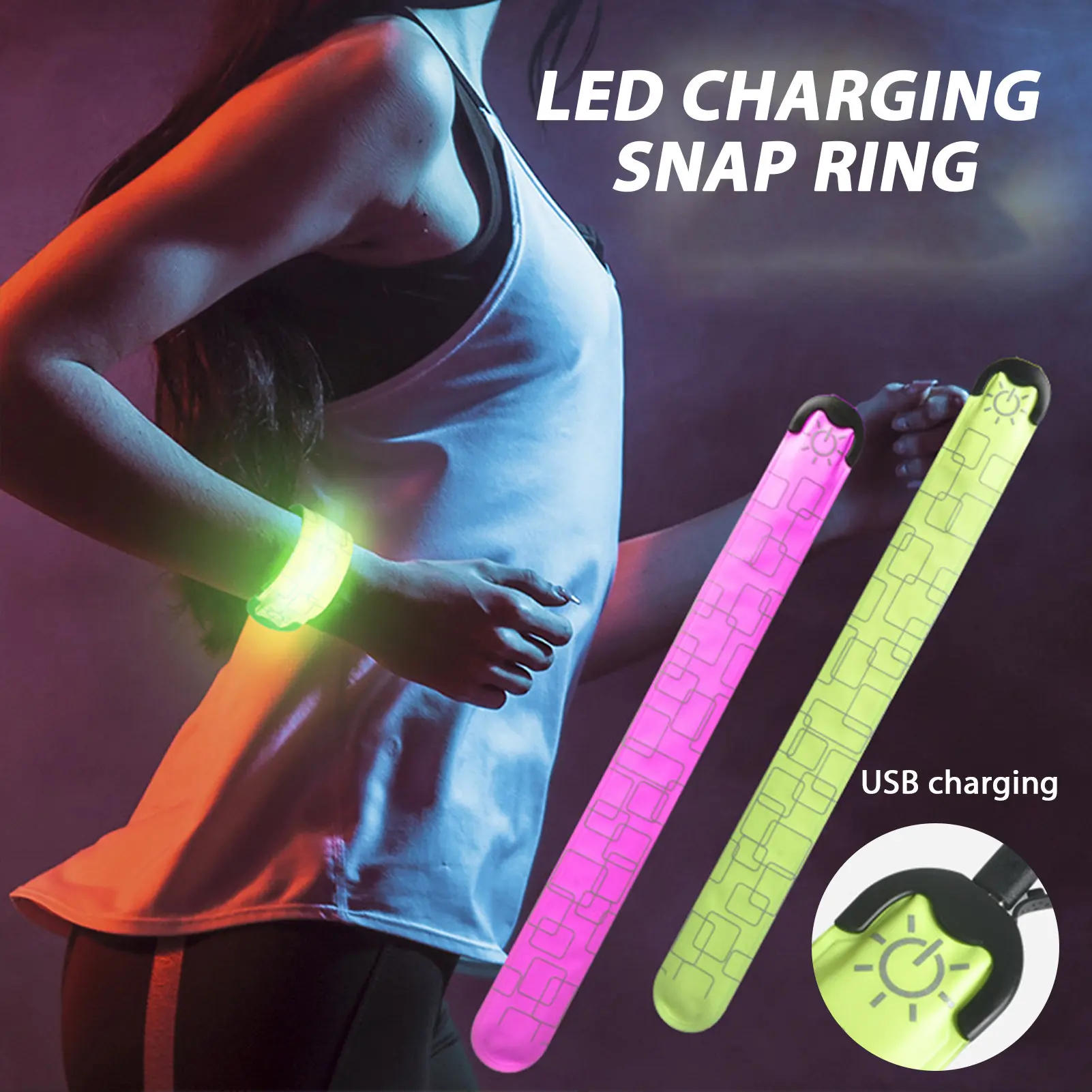 Recarregável Leg Strap Slap Bracelet Belt, Laranja, Azul, Verde, Branco, Vermelho, Rosa, Adequado para Ciclismo, Corrida, Corrida