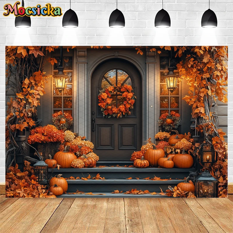 Mocsicka warme Herbst Haus Tür Kulissen Kinder Erwachsene Fotografie Kind Baby Fototermin Requisiten fallen Haus Garten Front Hintergrund