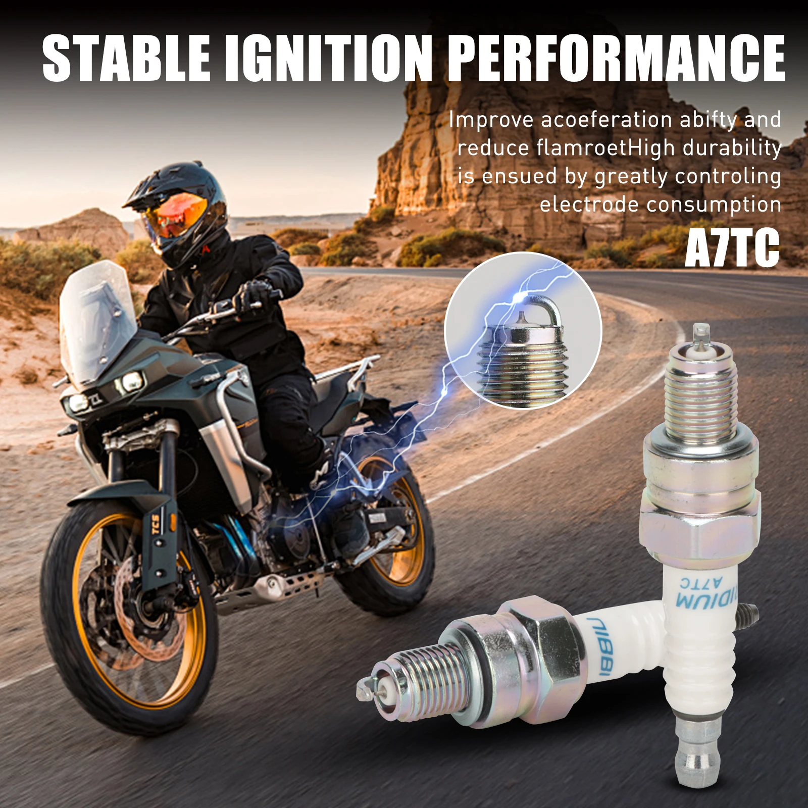 NIBBI 1/2 Stück A7TC Iridium-Zündkerze Motorrad-Rennzündkerzen für GY6 50CC 90CC 150CC 110CC Roller ATV Go-Kart Dirt Bike – Detail 1