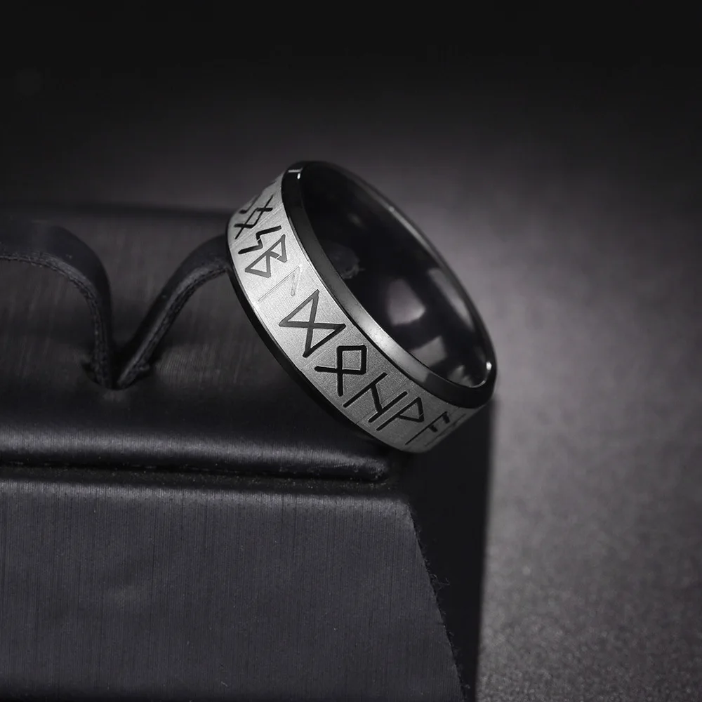 Vintage Odin Norse Viking Amulet Rune Rings For Men Women High Quality 8mm Men Stainless Steel Ring Couple Wedding Party Jewelry