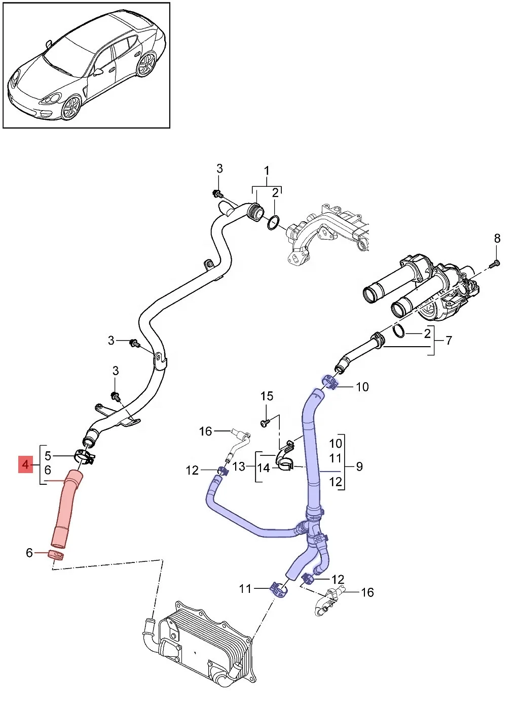 94610605161 94610605160 Three way coolant hose for Porsche panamera 970 2013-2016 panamera 3.0T