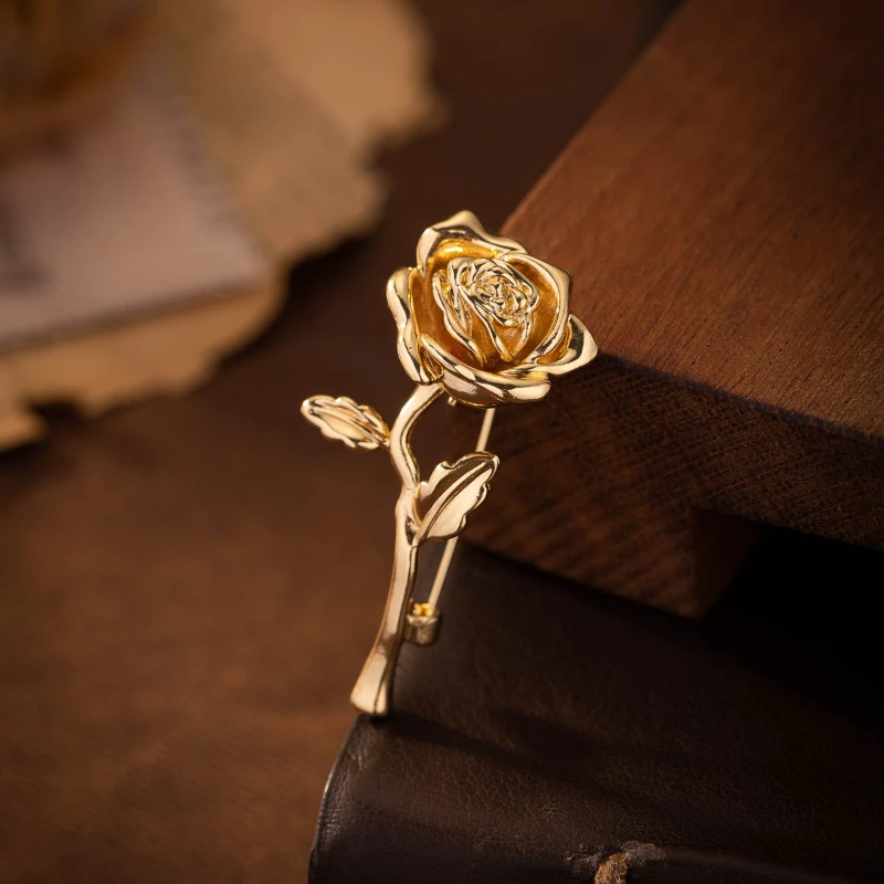 الفاخرة الراقية الذهب لهجة روز زهرة بروش دبوس للنساء والرجال - بدلة أنيقة معطف شارة الأزياء والمجوهرات التلبيب التبعي #4