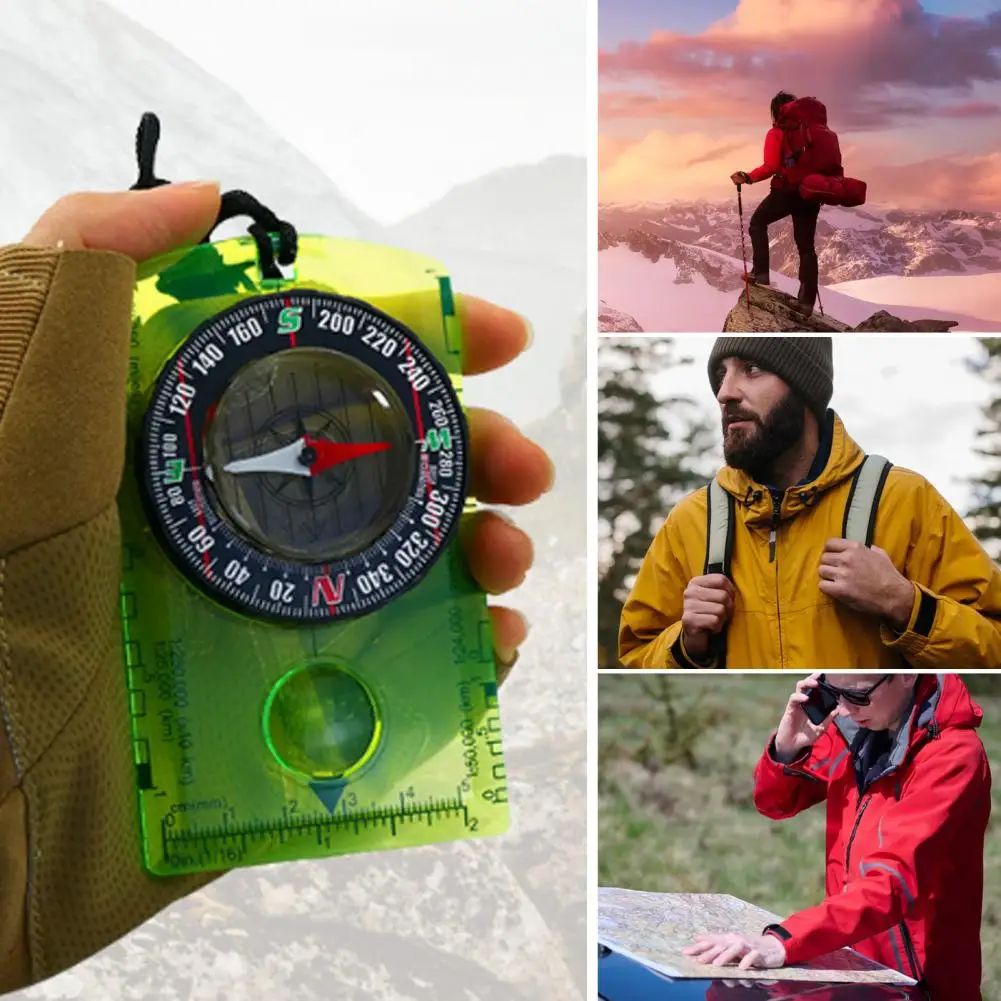 Multifunctional Orienteering Compass with Lanyard Backpacking Map Magnifying Glass Professional Navigation Hiking Compass