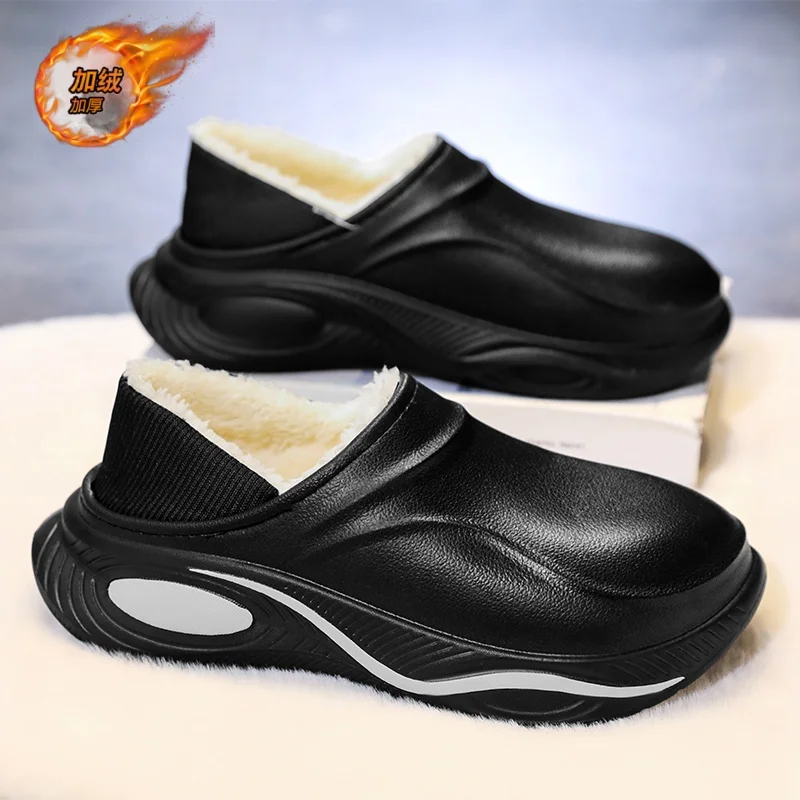 

Мужская обувь, зимняя теплая обувь, домашние хлопковые тапочки с плюшевой подкладкой, лаконичная уличная кухонная обувь на платформе, домашние непромокаемые тапочки