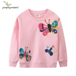 Jumping Meters 2-7T Children's Girls Sweatshirts Butterfly Embroidery Long Sleeve Baby Hooded Sport Shirts Autumn Spring Clothes