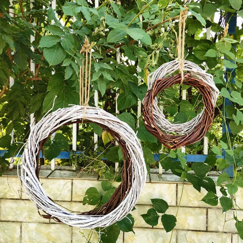 3PCS Grey Wicker Wreath Garland Decor 22/30cm Rattan Ring Artificial Flowers Garland Dried Flower Frame Craft Accessories