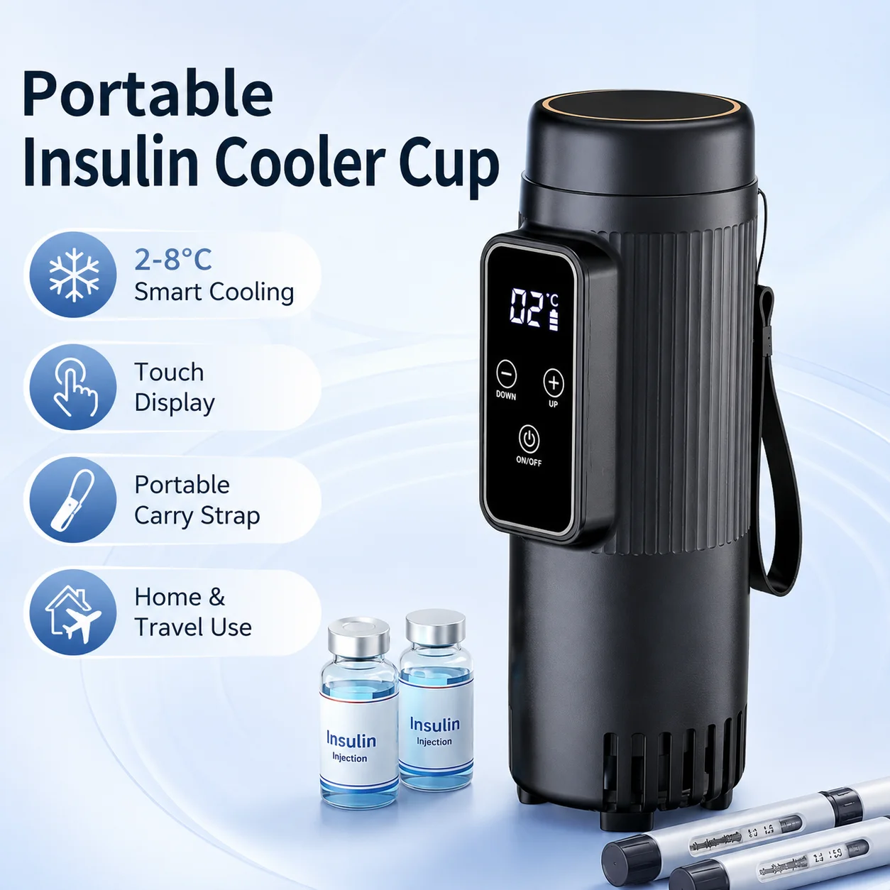 2-8°C USB Rechargeable Insulin Cooler Portable Mini Medicine Refrigerator LCD Display Car Home Travel Drug Cold Storage Box