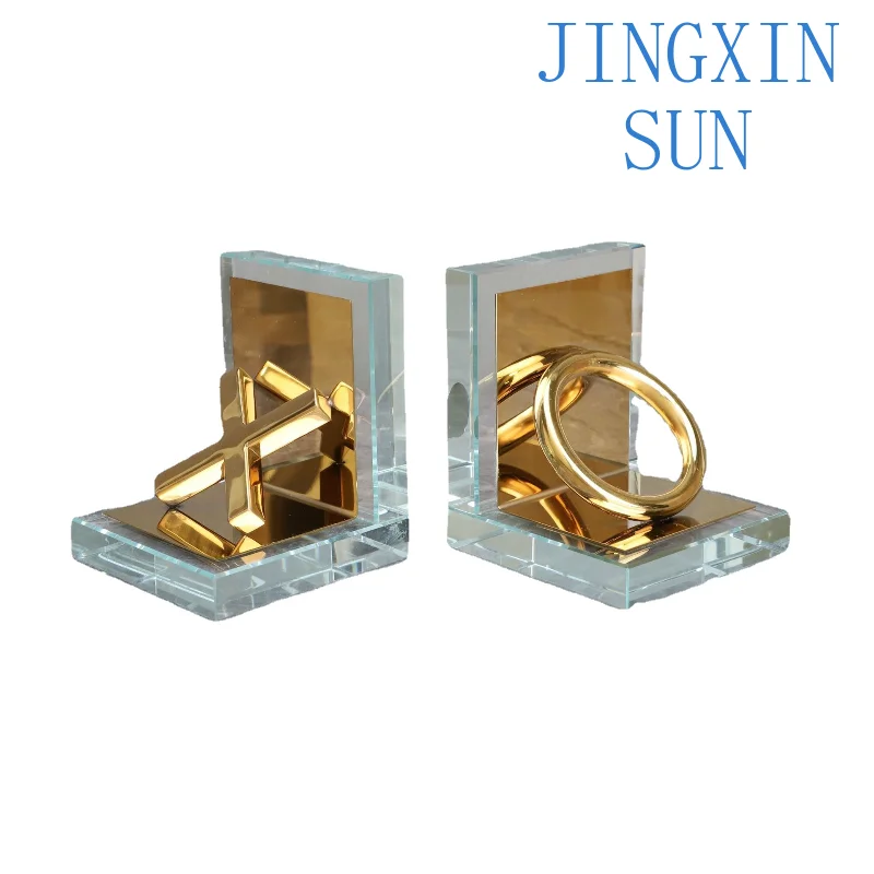 Nordic Crystal Metal Bookend for Books Stand Ornament Decor for Model Room Office TV Cabinet Study Living Room Home