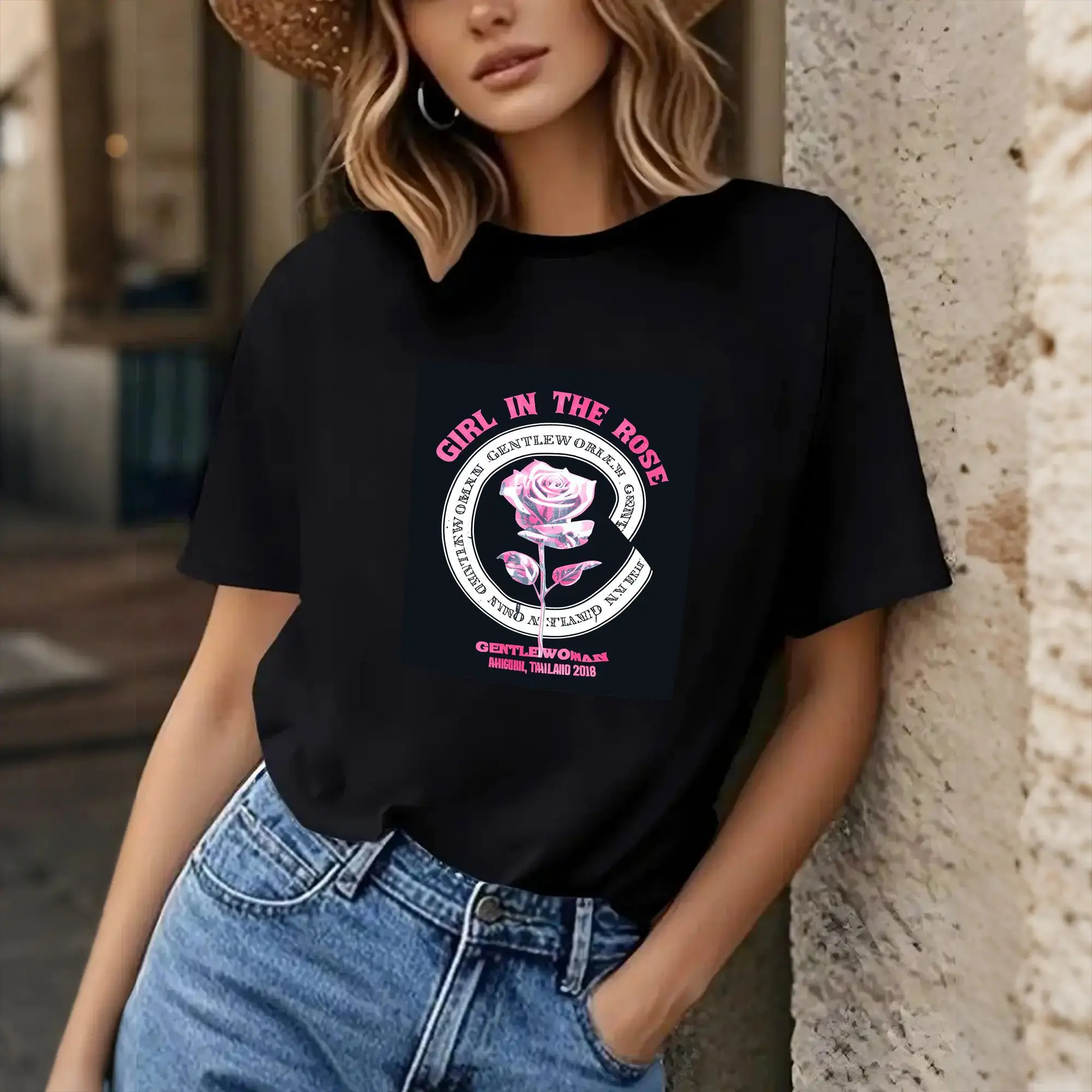 

Women's Rose Graphic Cotton T-Shirt | 180g Soft Crewneck Tee