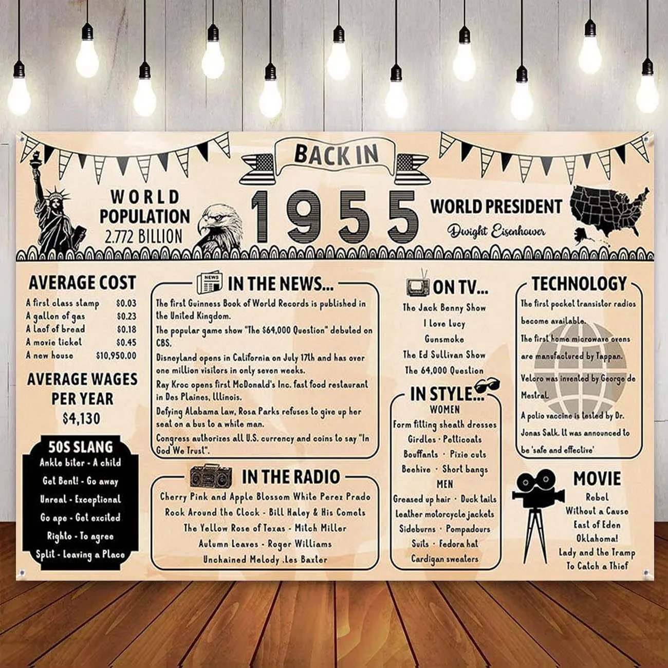 Back in 1955 Backdrop 70th Birthday Party Decor Banner Poster Blue Pink Purple Black Gold Background for Women Men 70 Years Old