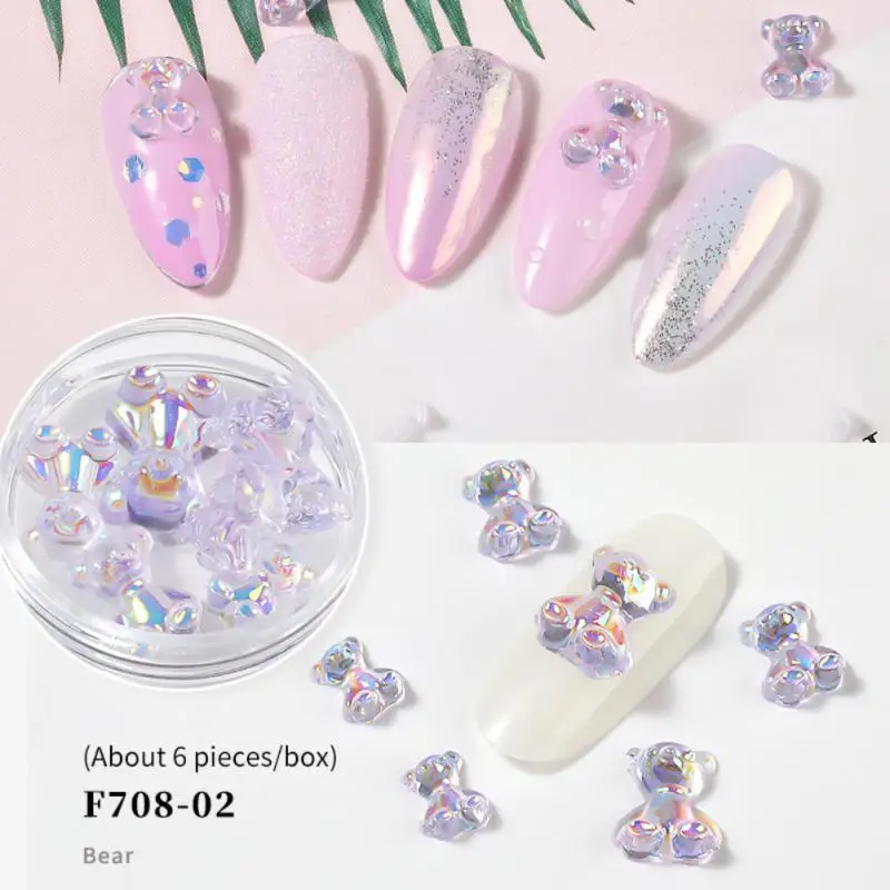 Cartoon Crystal Bear Nail Art Rhinestone Accessories Silicone Jelly Carved  Manicure Candy Color Bear Nail Art Decorations