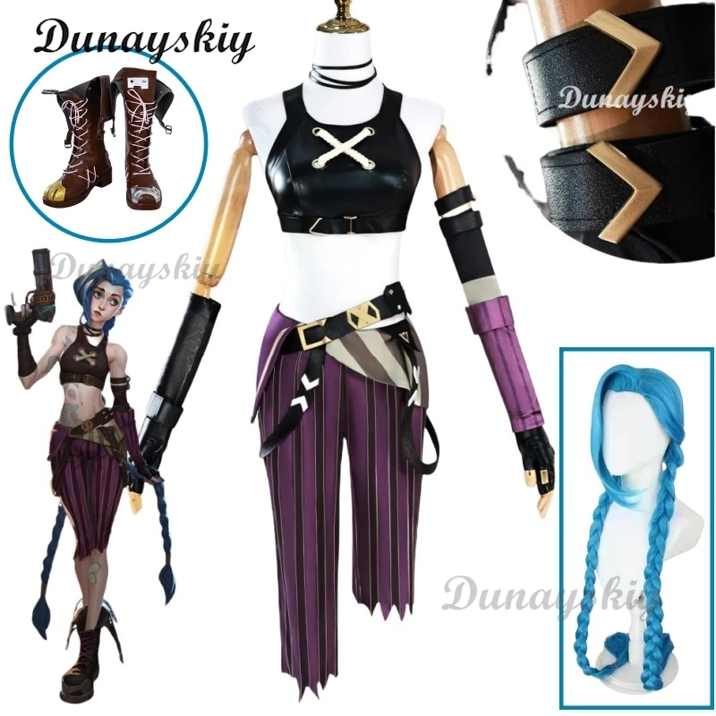 Anime gra LOL Arcane przebranie na karnawał Crit Lol Jinx Cosplay luźna armata strój Cosplay peruka seksowne kobiety karnawał dostosowane