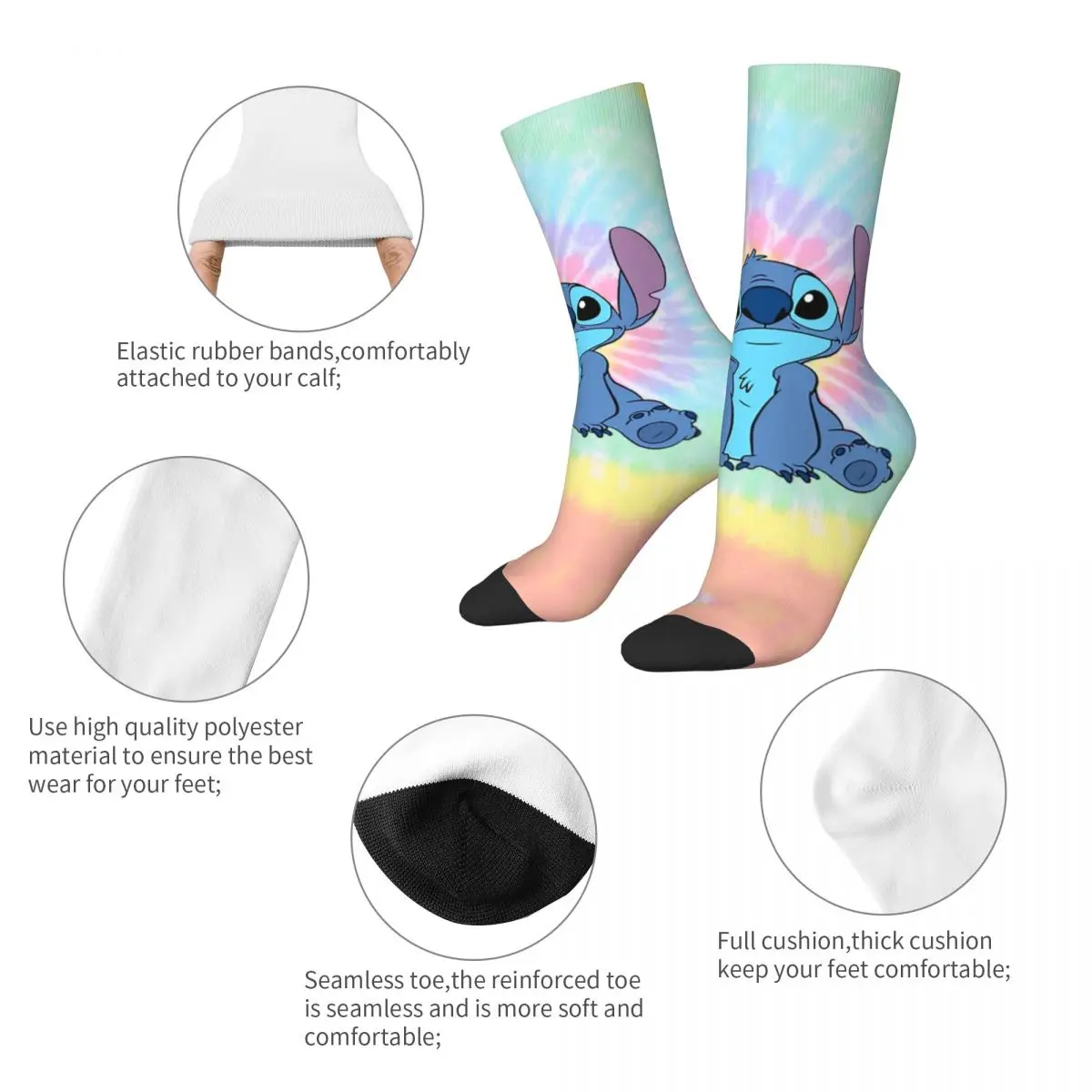 Men Women Kawaii Socks Colorfull Stitch Cute Accessories Super Soft Socks Suit For Spring Autumn Winter