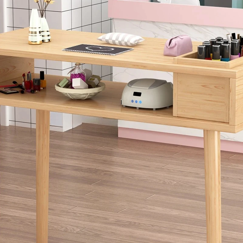 Salon Simple Nail Desk Wooden Nordic Receptionist Speciality Manicure Table Minimalist Vacuum Manicure Tafel Furniture