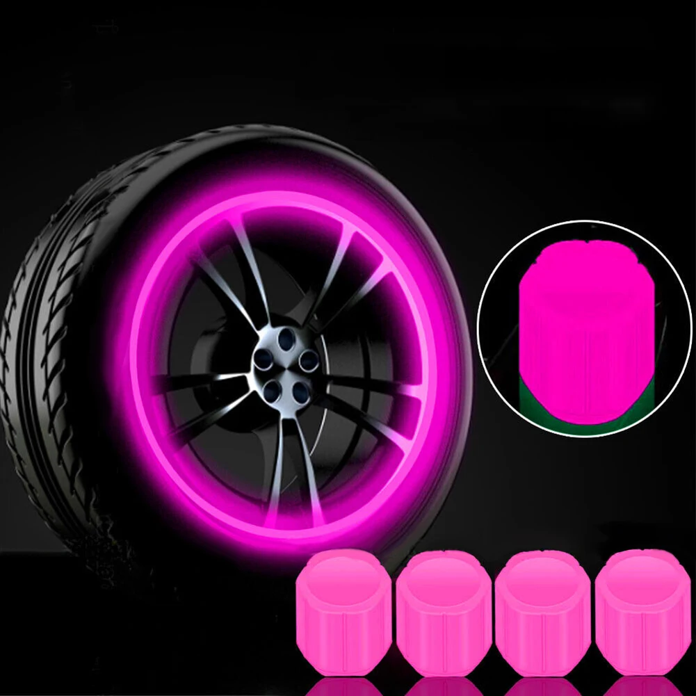 4Pcs Luminous Valve Cap Universal Glowing In Dark Fluorescent Car Motorcycle Bicycle Wheel Styling Tire Valve Covers Pink