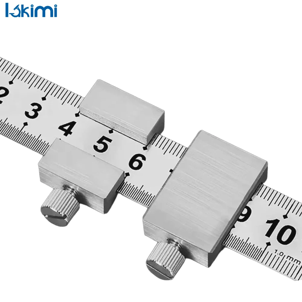 Metal Carpentry Square Ruler with Positioning Limit Block - Measuring Marking Gauge Woodworking Tools LK-AA91