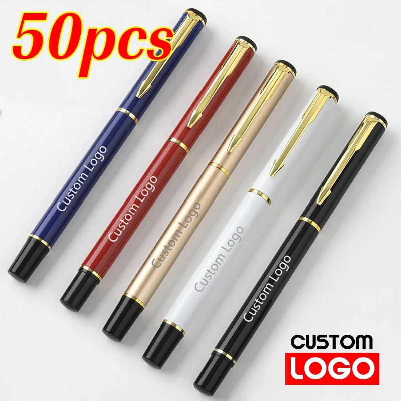 publicidade negocio metal caneta esferografica logotipo personalizado gravado nome da empresa papelaria presente escola escritorio atacado 50 pcs 01