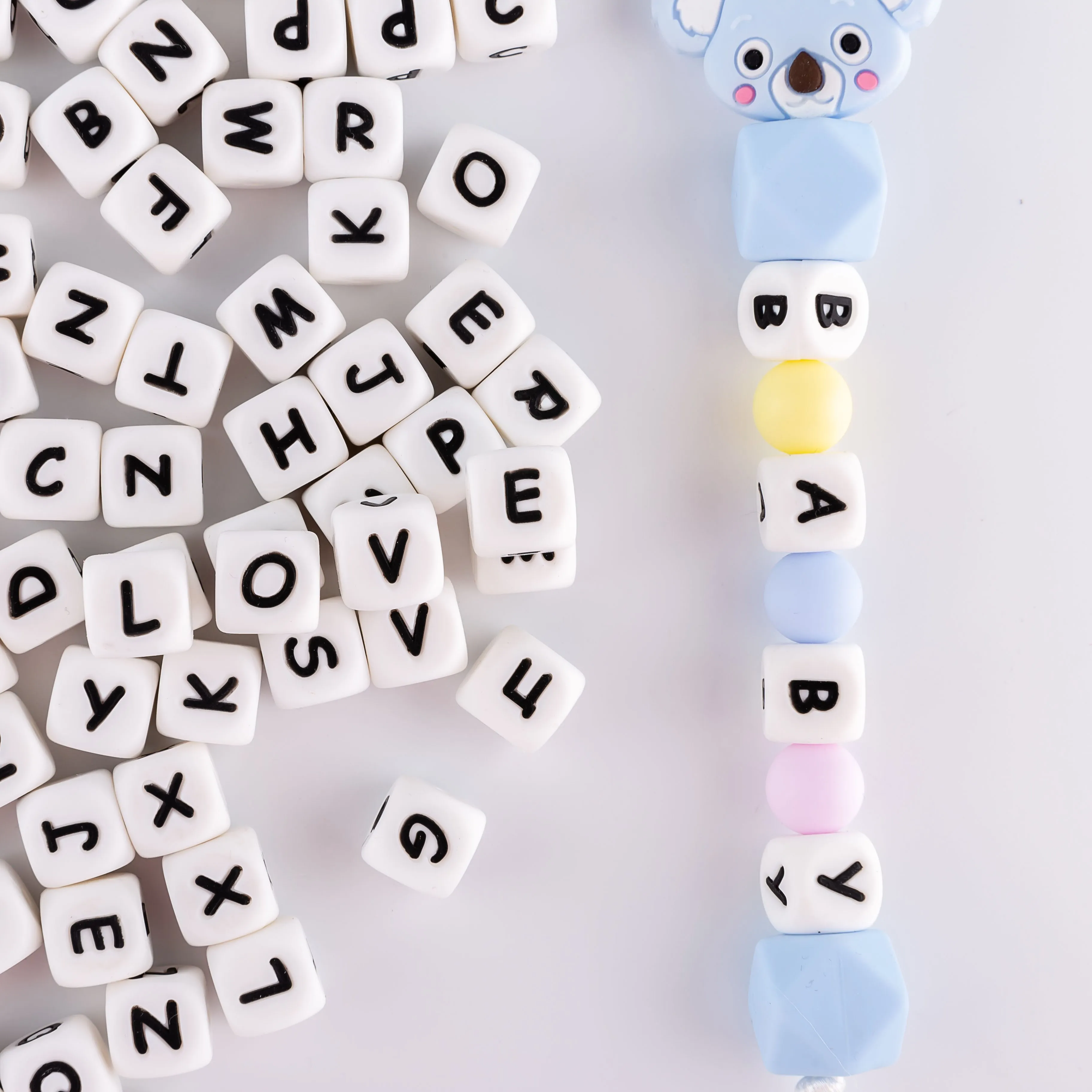 100/300/500pc 12mm Silicone Beads Baby Teether Milestone DIY Toys Teether Alphabet Letter For Personalized Name Pacifier Clip