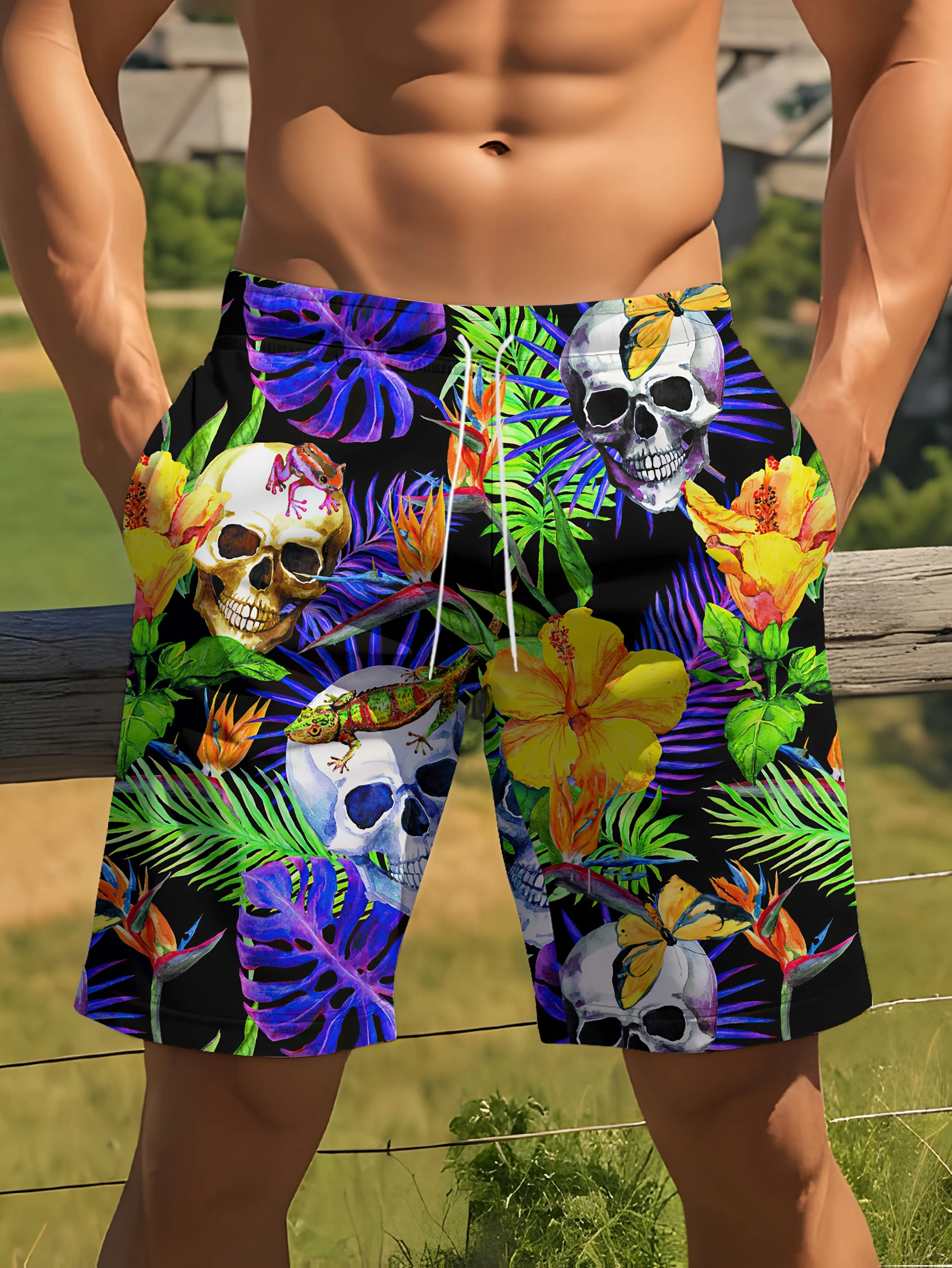

3D printed vibrant street shorts abstract design retro skull pattern suitable for party casual beach shorts party shorts