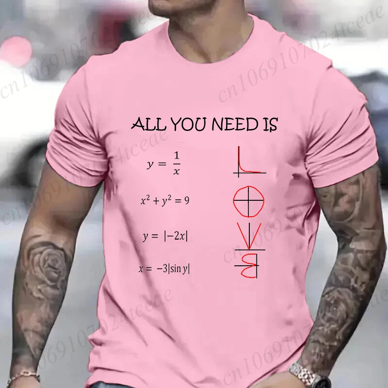 Retro Men\'s T-Shirt All You Need Is Love Math Equation Short Sleeve T-Shirt Summer Casual Tees Top Loose Oversize T-Shirt Men