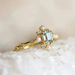 Huitan Delicate Bridal Wedding Band Proposal Ring with Simulated Pearl Graceful Shiny Zirconia Finger Accessories for Engagement