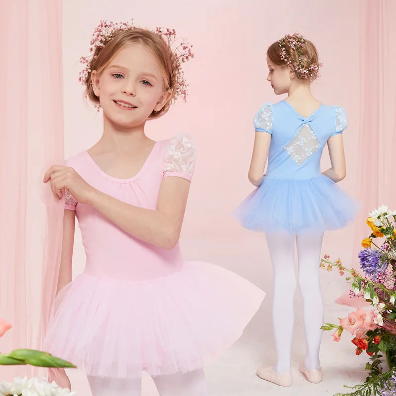 

Ballet Dress Dancewear Tutu Skirt Lace Short Sleeve Performance Girls Kids Children's Toddler Princess Dance Outfit