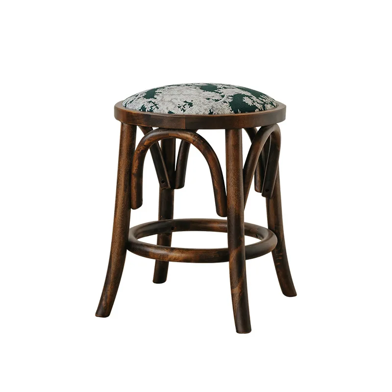 

Makeup stool household retro solid wood soft bag B & B round stool dressing small apartment
