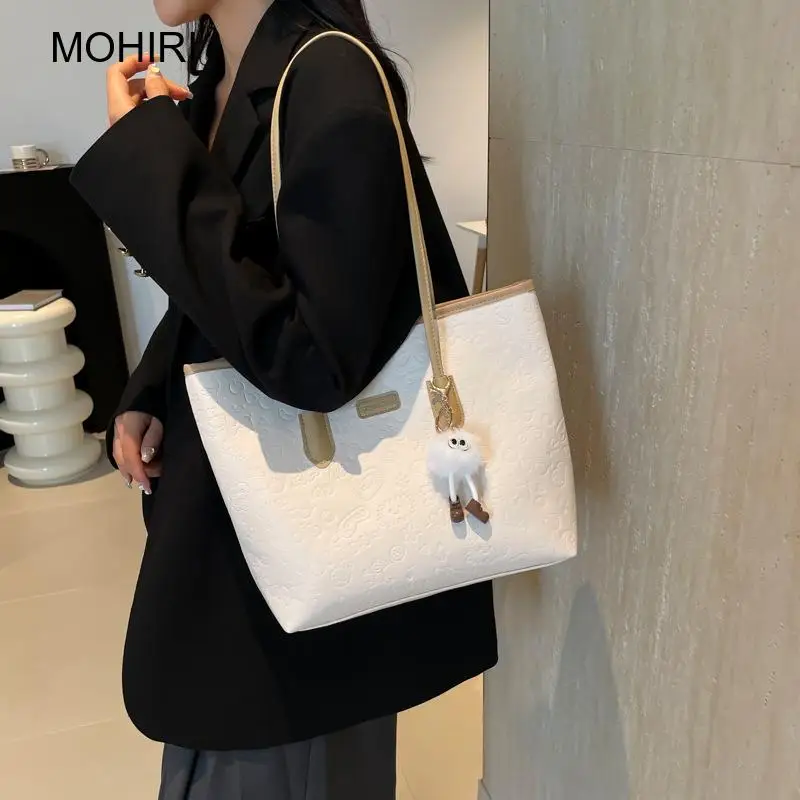 2026 Women Embossed Tote Bag Large Capacity Color Block Pu Leather Shoulder Bag for School
