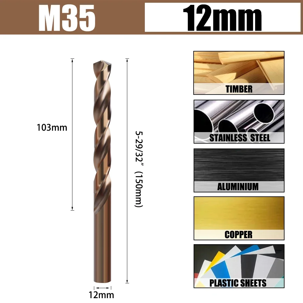 AURWOF 1 Stück HSS M35 9mm-13mm Großdurchmesser Kobalt Superhart Vollgeschliffener Spiralbohrer Fräser Holzbearbeitung HSSM35 – Detail 11