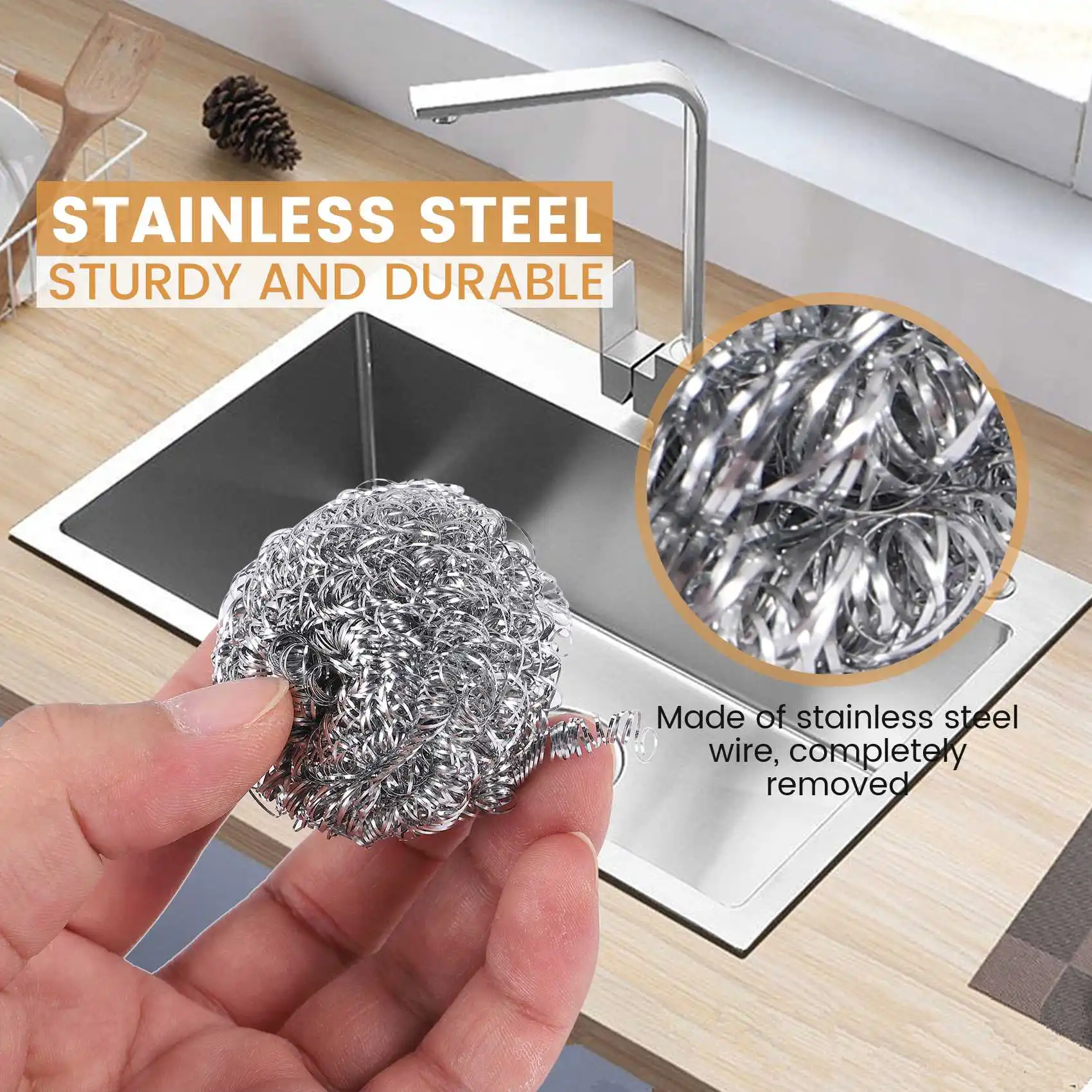 16 PCS Stainless Steel Sponges Scrubbers, Utensil Scrubber Scouring Pads Ball for Removing Rust Dirty Cookware Cleaner