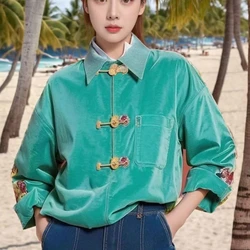 New Chinese Style Women's Super Fairy Small Shirt Improved Tang Style Top Niche Belly Covering Button Up Shirt