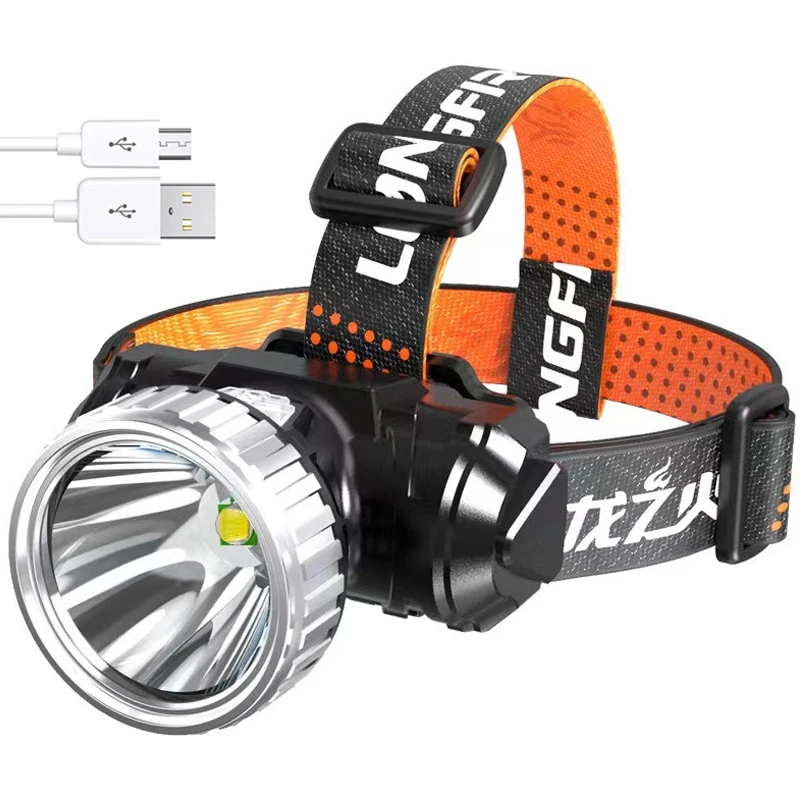 Strong Light LED Headlamp Outdoor Fishing Headlight USB Rechargeable Head Lamp Built-in 18650 Battery Camping Running Lantern