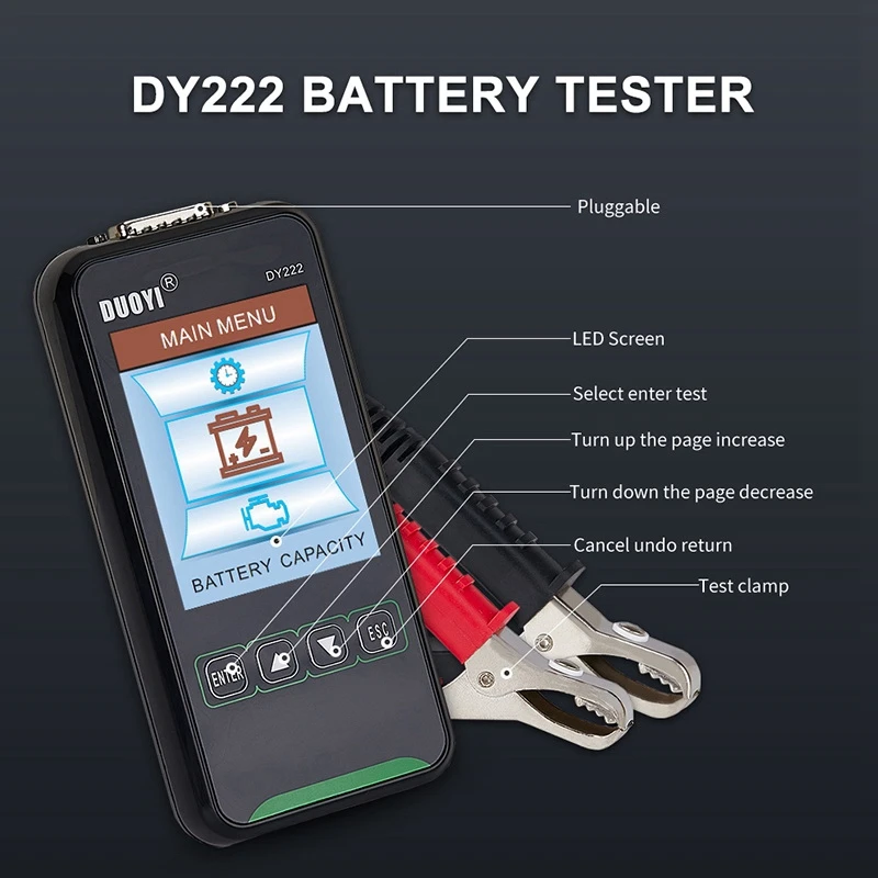 DUOYI DY222 Car Battery Tester 12V 24V Digital Automotive Battery Tester Analyzer 2000CCA Cranking Charging Tool