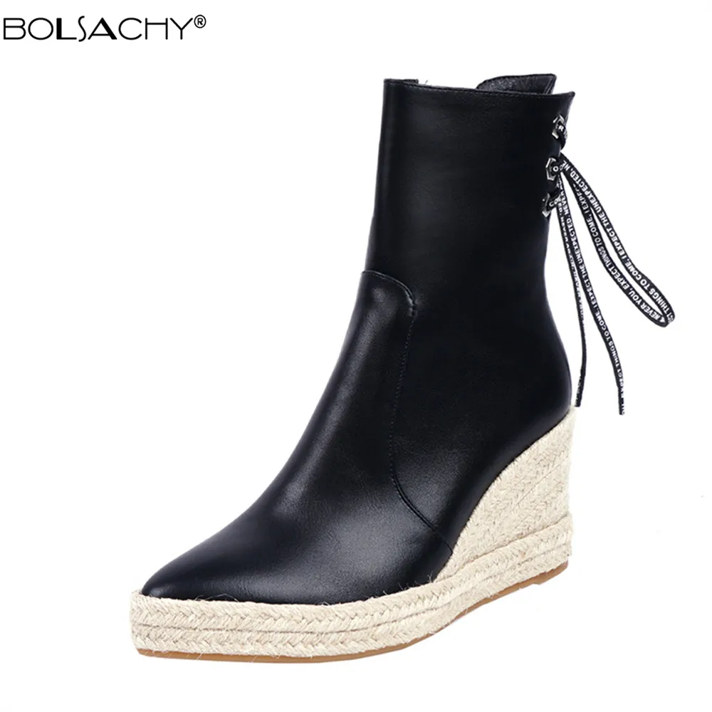 Women Wedge Ankle Boots Casual Lace Up Low Heels Female Platform Shoes Ladies Gladiator Short Botas Large size Footwear Mujer