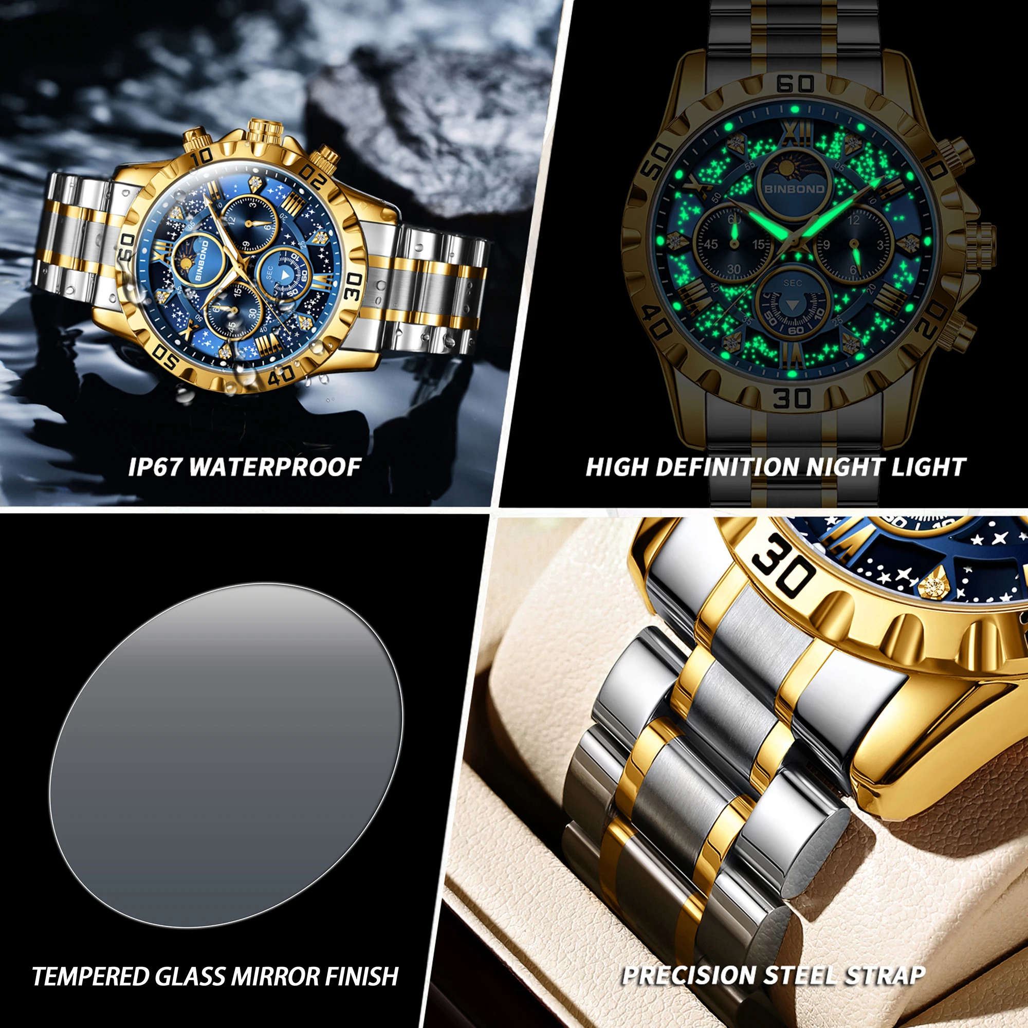 Men's Original Quartz Watch, Luminous Waterproof Chronograph