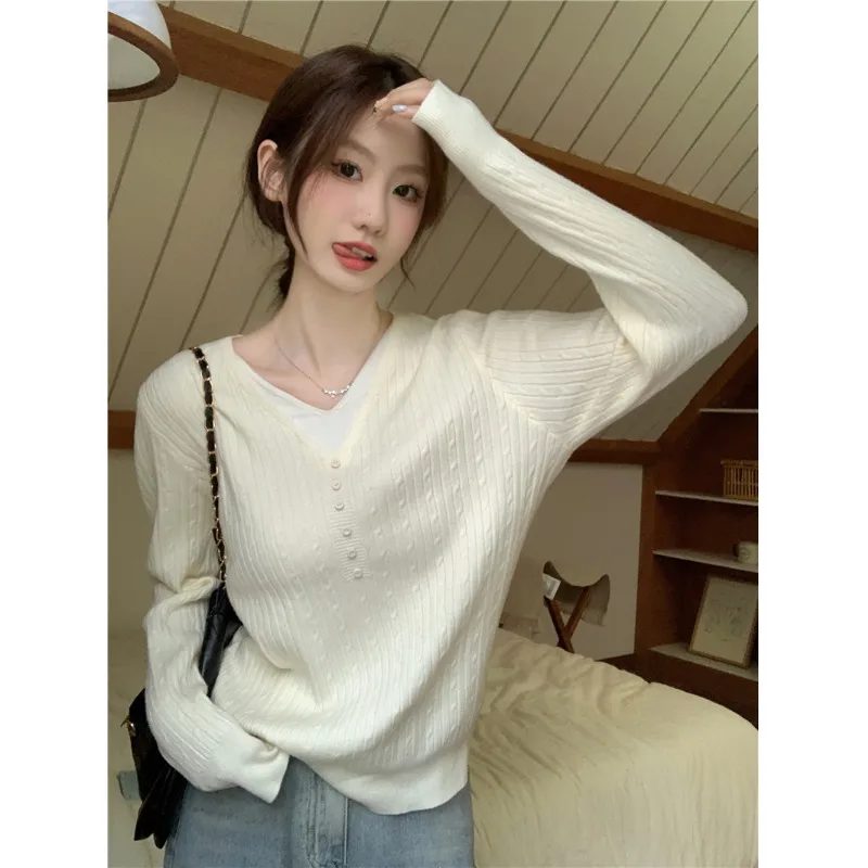 

Ele V-Ne Knitwear Long Sve Women's Base Layer irt Lazy Sle Inner Wear Faionable Sweater Commute Sle Top