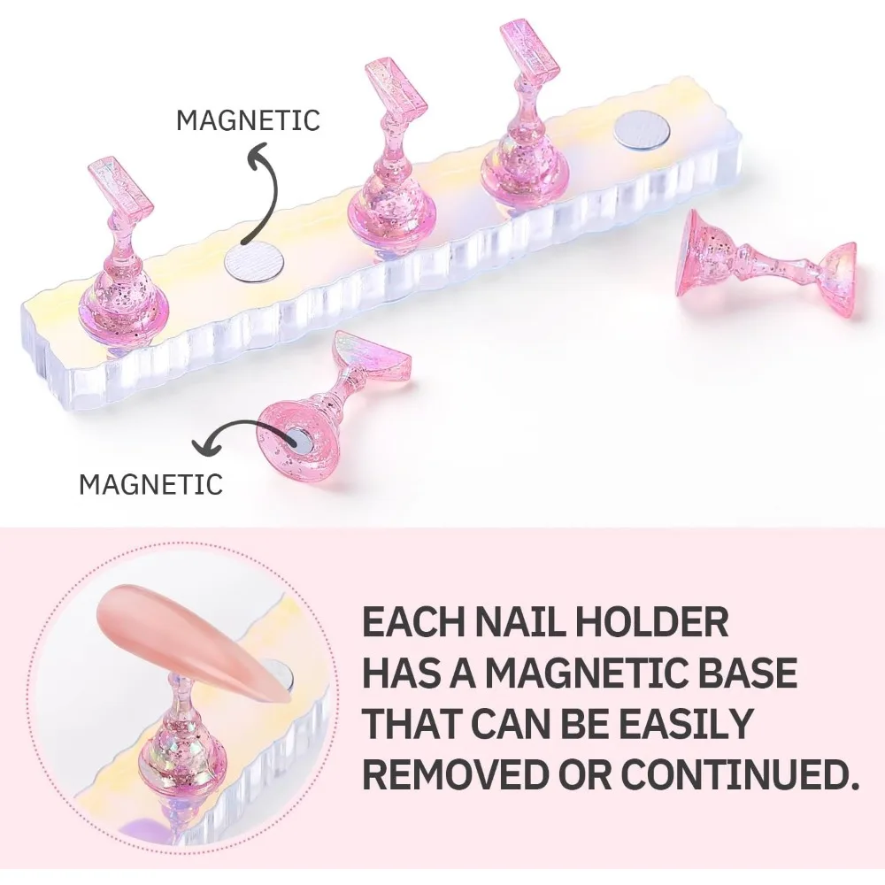 Retractable Magnetic Nail Holder Set for Displaying and Storing Acrylic Nails with Reusable Adhesive Putty